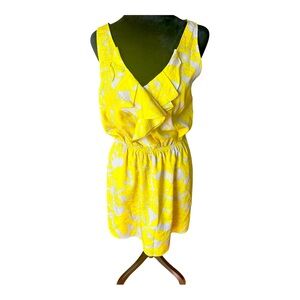 Express Yellow & Beige Floral Ruffle Dress – Size M